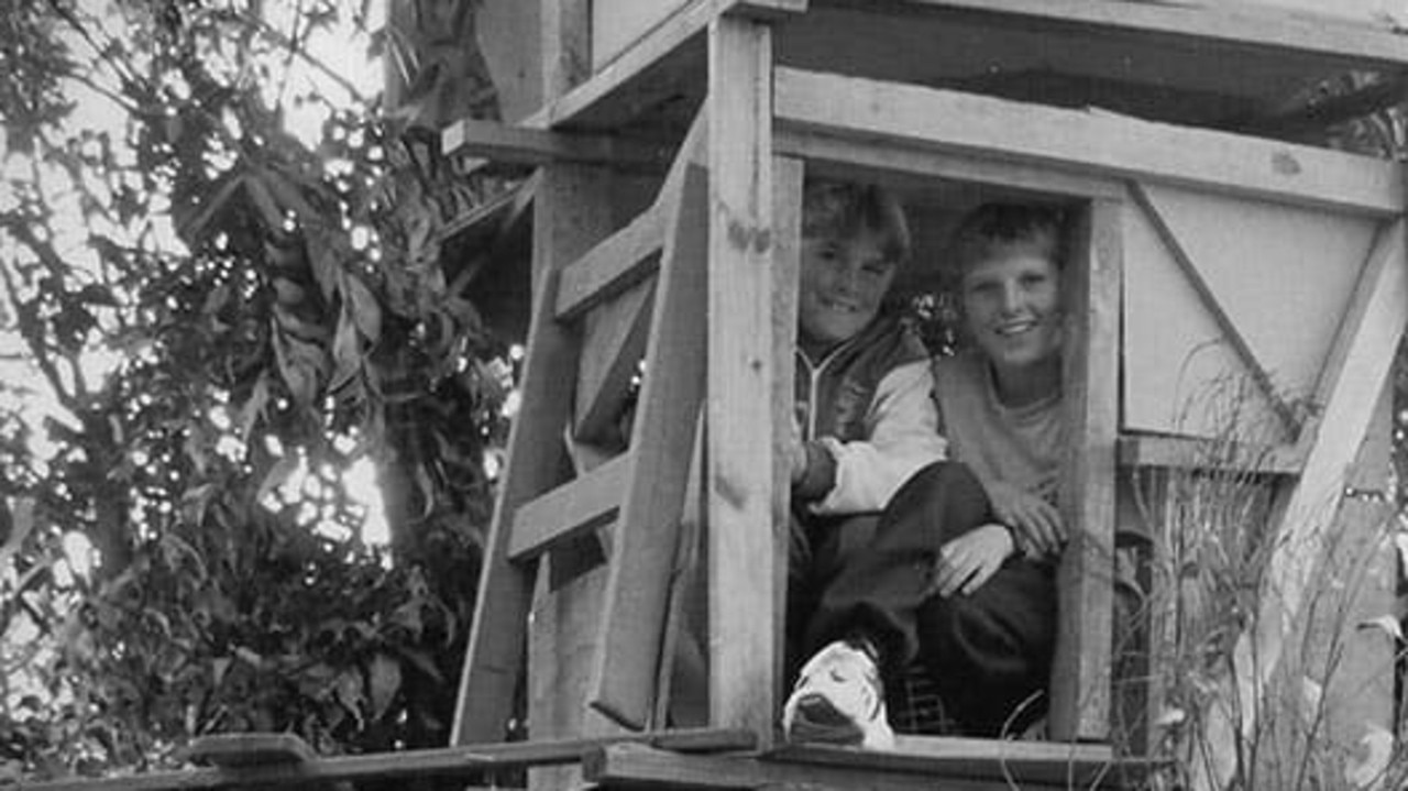 Chris Clout in a cubby house he designed as a kid.