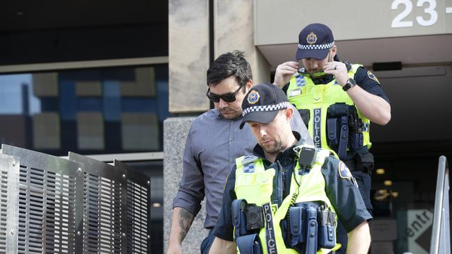 Jade Douglas Bingley leaving the Hobart Magistrates’ Court. Now living in Tatura, he has been charged with child sex offences. Photo: Chris Kidd