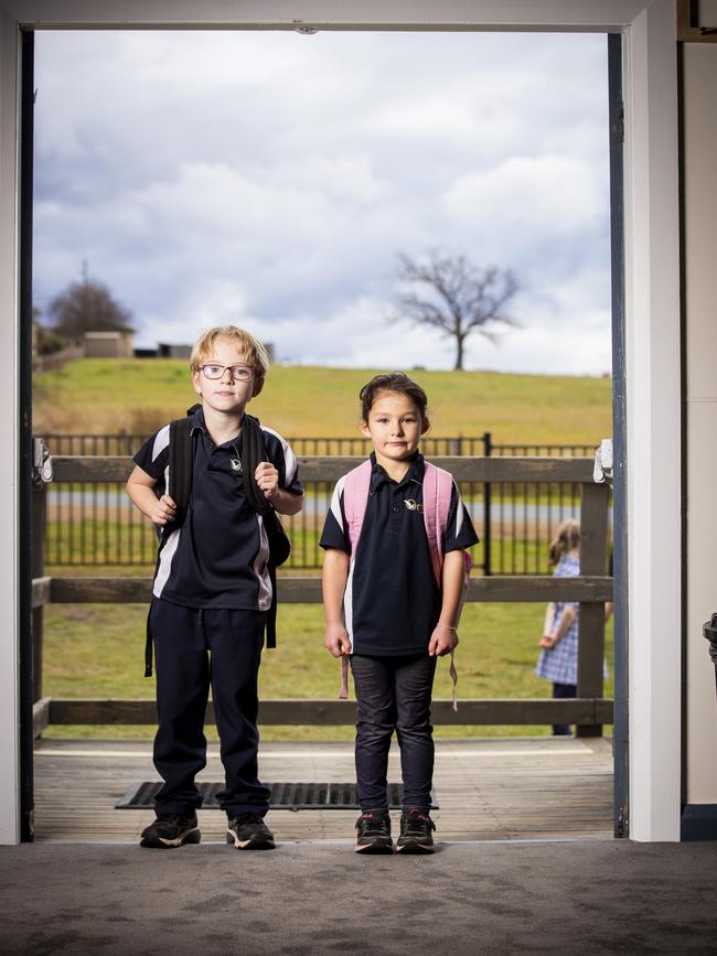 Students Lachlan Jones 7 and Raven Lumley 6. Picture: Richard Jupe