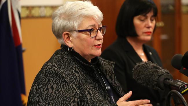 SA Health chief executive officer Vicki Kaminski with former Labor minister Leesa Vlahos. Picture: Calum Robertson