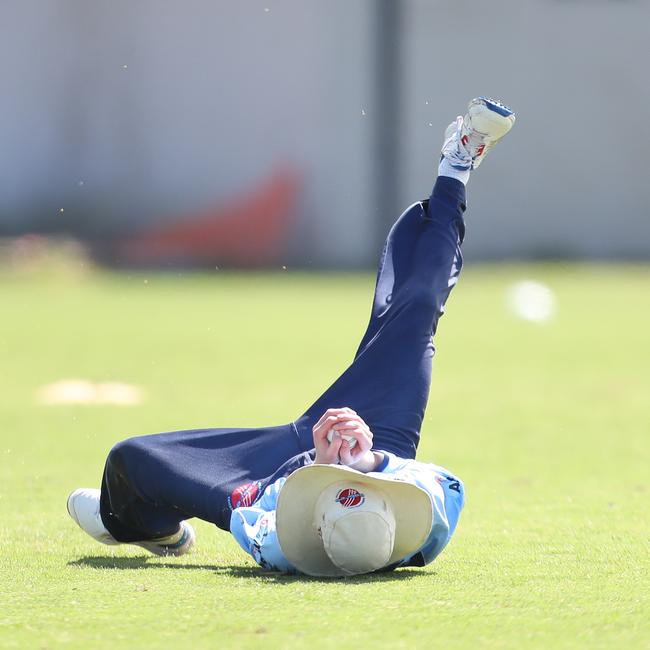 Max Gallagher taking an excellent catch for Newcastle City. Hamwicks v Newcastle City, SG Moore Cup round three at Kahibah Oval. Picture: Sue Graham