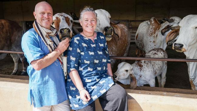 Hare Krishna Valley farmers Keshava and Atulya Jenkins at Bambra. Picture: Rachel Simmonds