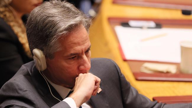 US Secretary of State Antony Blinken listens as Ukraine Minister for Foreign Affairs Dmytro Kuleba speaks during a United Nations Security Council meeting. Picture: Getty Images/AFP