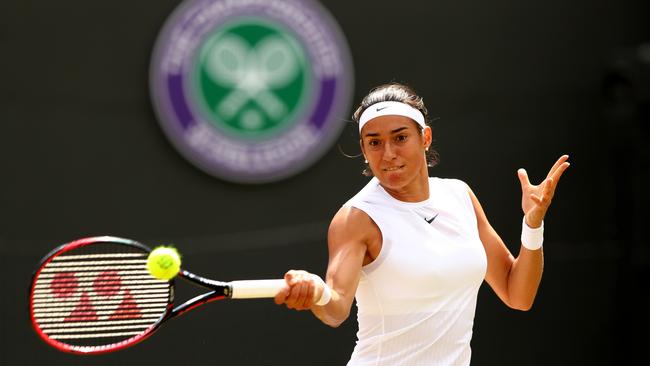 France’s Caroline Garcia has denied claims her father was coaching her using hand gestures during a match against Joahnna Konta at Wimbledon. Picture: Michael Steele/Getty Images