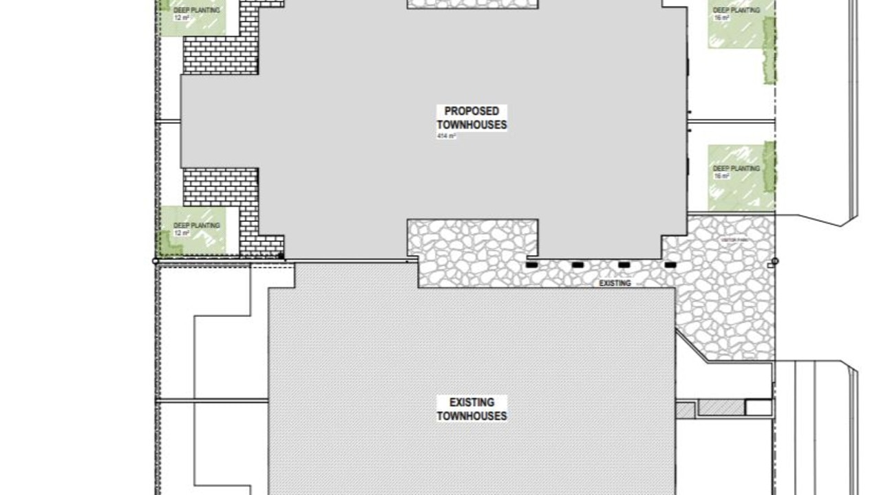 The proposed development would be considered an "extension" of the existing townhouses neighbouring. Picture: Reddog Architects/PD Online