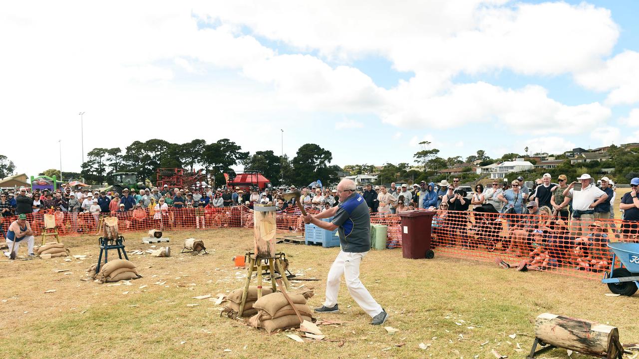 Bellarine Agriculture Show’s wood chopping was a popular event. Gary Stewart pictured. Picture: David Smith