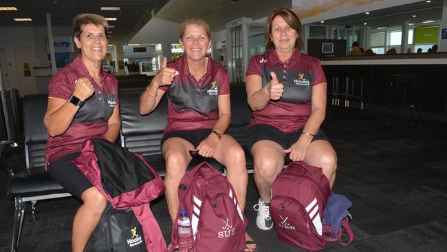 Deb Creighton, Debbie Dawes and Sue Rayner are pumped for the Australian Masters Hockey Championship on the Gold Coast