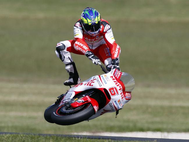 Damian Cudlin comes unstuck during Saturday practice at the 2011 Australian MotoGP.