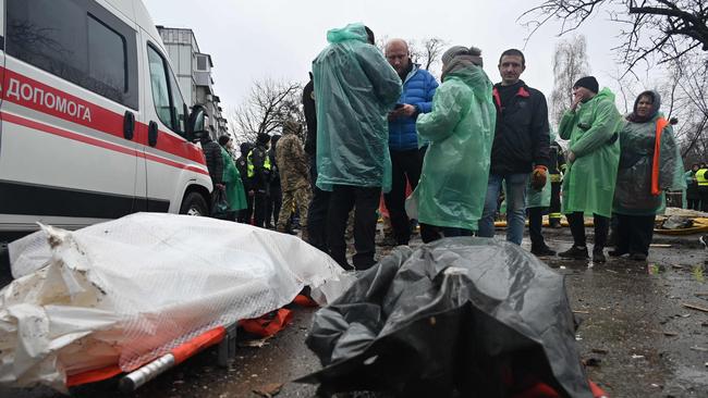 The death toll in Ukraine is mounting, with more than 40,000 Ukrainian civilians dead and wounded, including victims of a missile strike in Poltava on February 1. Picture: AFP