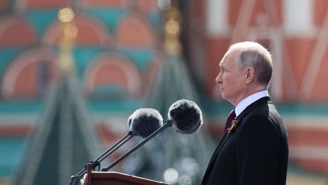 Russian President Vladimir Putin delivered a speech during a Victory Day military parade in Moscow in May. Picture: AFP