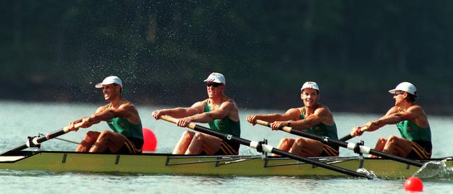 Haimish Karrasch, Gary Lynagh, David Belcher and Simon Burgess in action at the 1996 Atlanta Olympics.