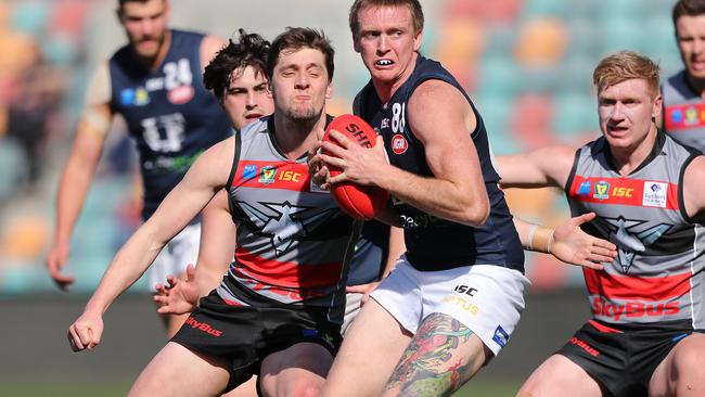 Dylan Riley put on a masterclass up forward in Launceston’s 96-point thrashing of Tigers. Picture: NIKKI DAVIS-JONES