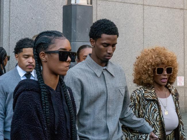 Combs’ son Justin Dior, back left, one of his twin daughter’s, front left, and Combs mother Janice, far right. Picture: Getty Images