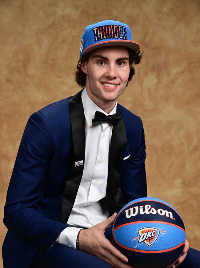 Josh Giddey poses for a portrait after being drafted by the Oklahoma City Thunder during the 2021 NBA Draft. Picture: Getty Images