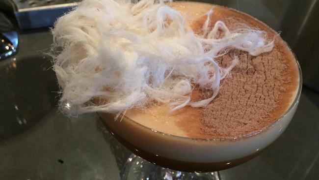 Espresso martini garnished with floss at Giro Osteria. Picture: Jenifer Jagielski