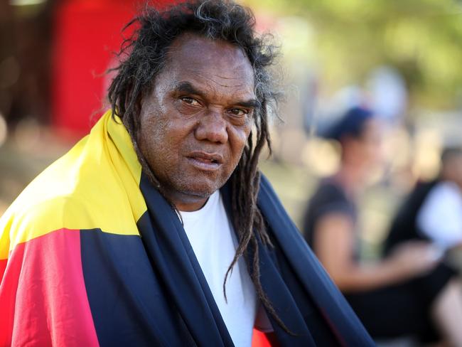 Wayne Wharton at the Indigenous protest ahead of G20 at Musgrave Park in South Brisbane. Pics Tara Croser.