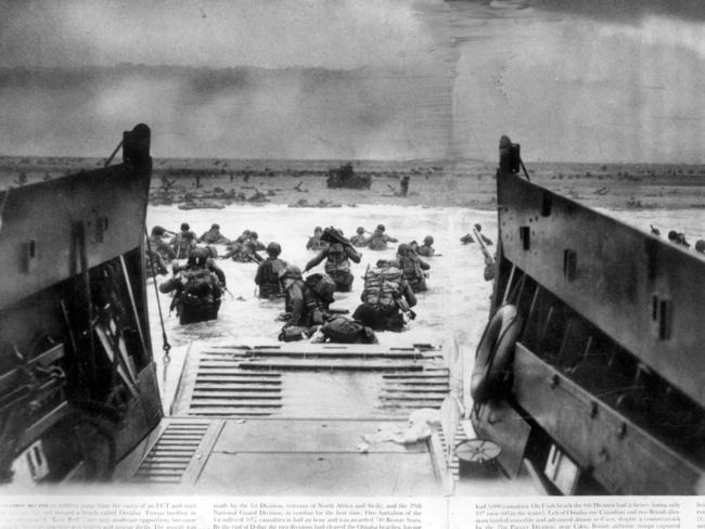 Soldiers in allied landing at Normandy, France on "D-Day" during World War II. Picture: Life