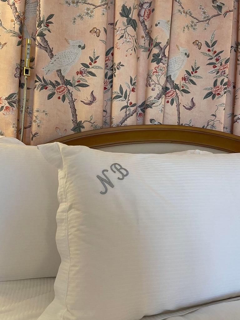 Monogrammed pillowslips on the comfiest bed, ever. Picture: Natalie Brown/news.com.au