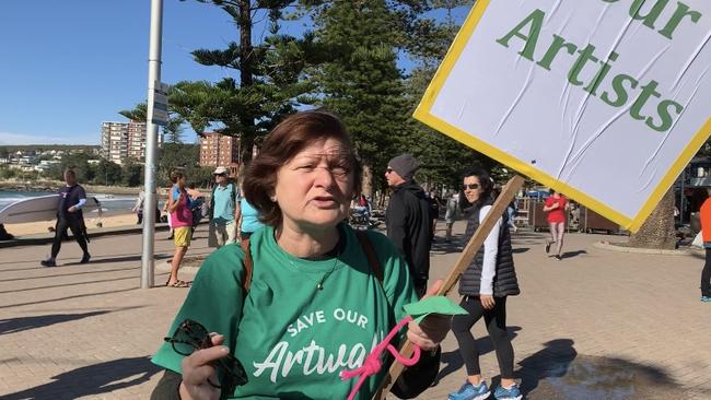 Long time resident and arts advocate Nina Burridge at Manly protest for the arts. Picture: Madelaine Wong