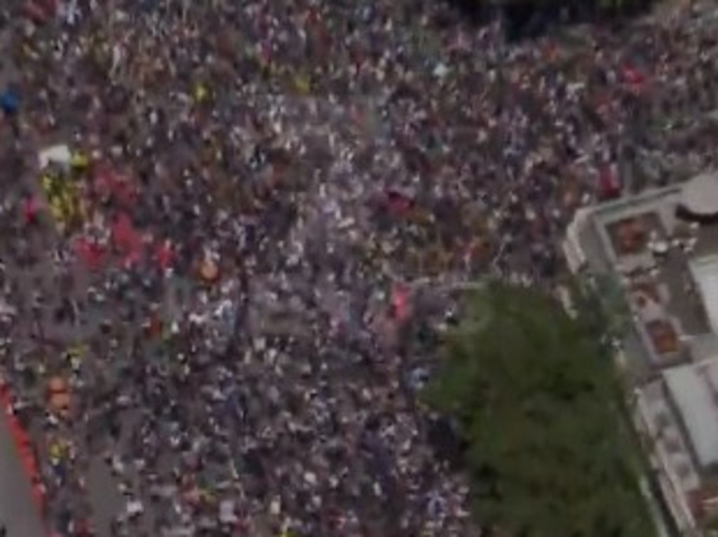 Footage shows huge crowds in Melbourne. Credit: Channel 7