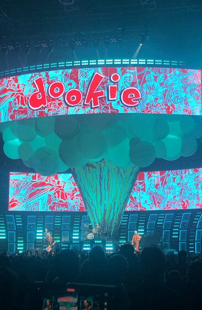 American punk rock band Green Day at their Saviors tour concert at SoFi Stadium, Los Angeles in September 2024. Picture: Kathy McCabe