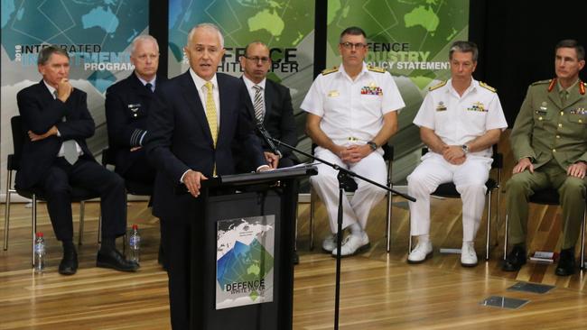 PM Malcolm Turnbull speaks at the release of the 2016 Defence White Paper. Picture: Ray Strange.