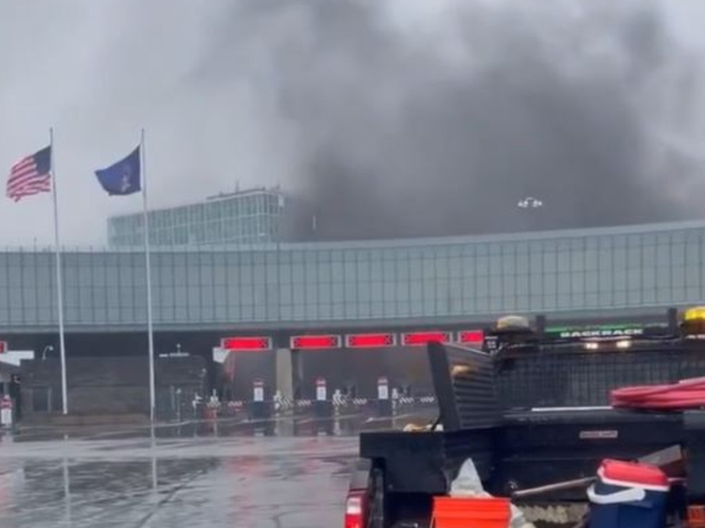 The car exploded close to the US border checkpoint on the bridge. Picture: Nikki Kraft/WIVB