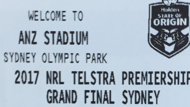 NRL grand final ticket with State of Origin logo.