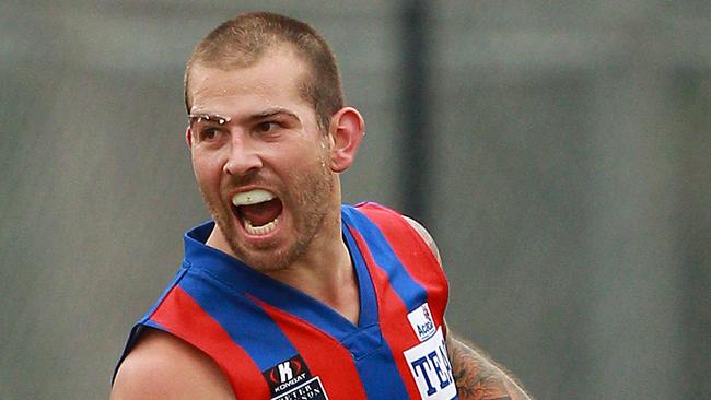 Dean Galea celebrates a goal for Port Melbourne.