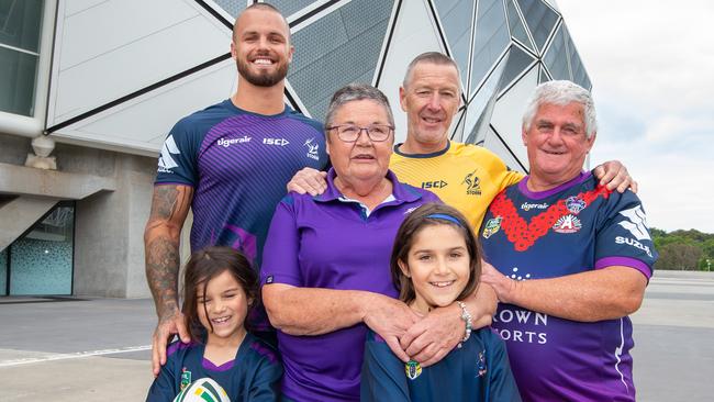 Earl and Bellamy with Susan Brearley, who is in remission from leukaemia, her husband Lloyd and grandchildren Tara (10) and Adele (8) Micallef. Picture Jay Town