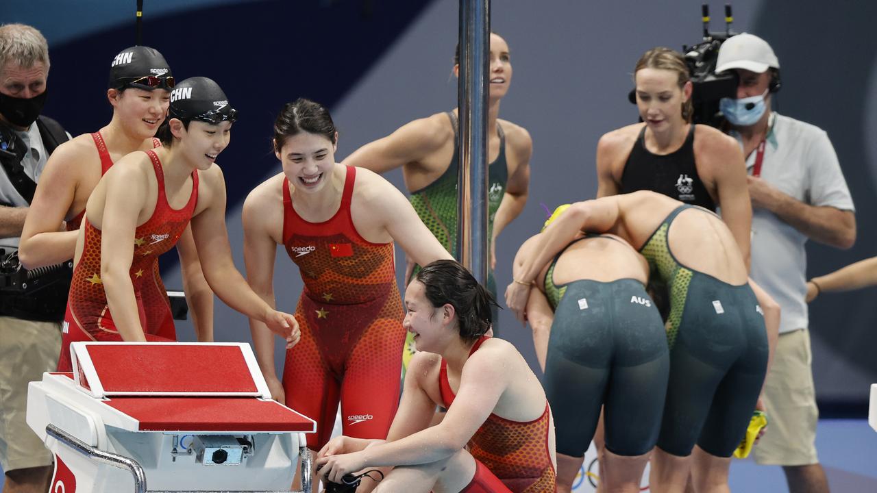 Australia’s best swimmers lost their world record when they were beaten for gold in the women’s 4x200m freestyle relay at Tokyo. Picture: Getty