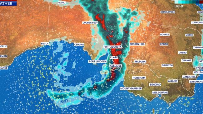 The bureau has revised its forecast for SA - now Adelaide is tipped to missed out on the deluge that was predicted earlier this week. Picture: Sky News Weather