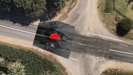 An image showing where the cars involved in the crash were on the road at impact. The ‘red car’ was being driven by Grace Griggs.