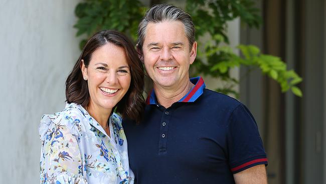 Todd Woodbridge at home in Melbourne with his wife Natasha. Picture: Ian Currie