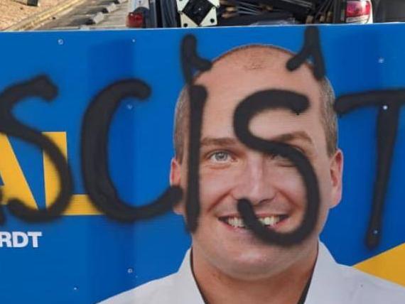 Around half-a-dozen of LNP candidate for Leichhardt Jeremy Neal's signs have been vandalised with party members accusing Labor supporters of destroying the campaign material. Picture: Supplied