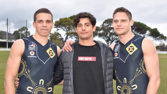 Scotch Old Collegians products Ash Johnson, Shane McAdam and Jy Farrar at the club’s Indigenous game in 2019. Picture: Scotch Old Collegians Football Club.