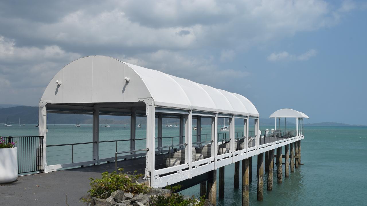 The freshly painted jetty at the Coral Sea Marina Resort Hotel.