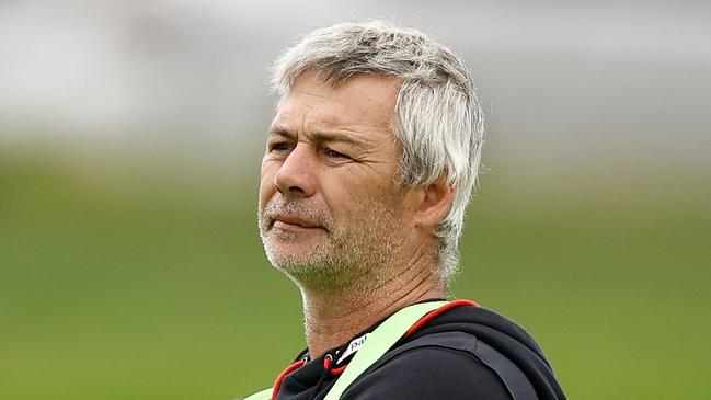 MELBOURNE, AUSTRALIA - JANUARY 22: Blake Caracella, Assistant Coach of the Bombers is seen during the Essendon Bombers training session at the NEC Hangar on January 22, 2024 in Melbourne, Australia. (Photo by Michael Willson/AFL Photos via Getty Images)