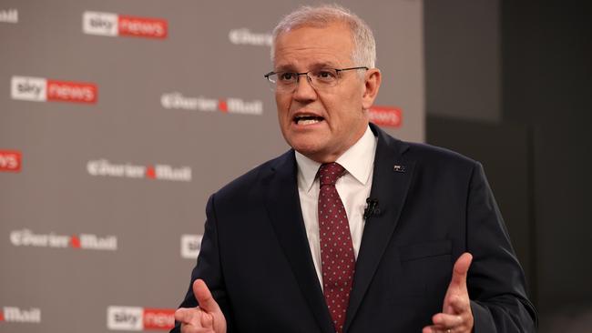 Scott Morrison during the first debate of the federal election. Picture: Toby Zerna