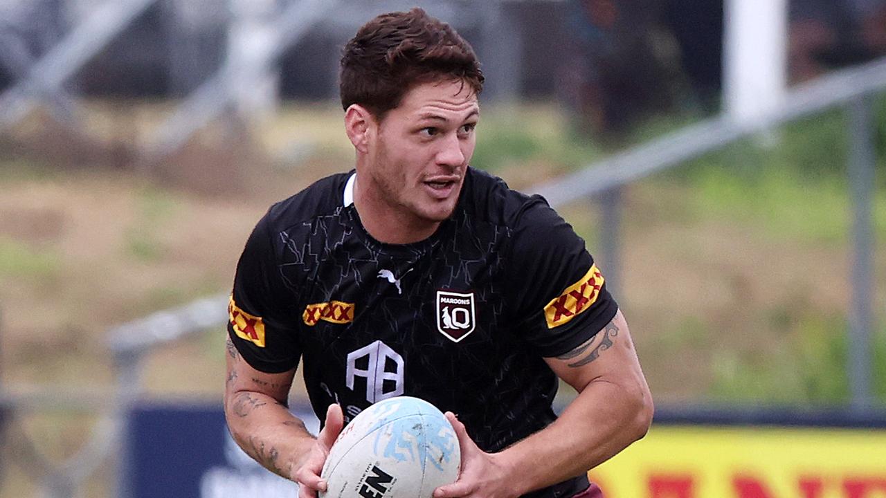 Kalyn Ponga trained strongly with the Maroons on Wednesday at Warwick. Picture: Nigel Hallett