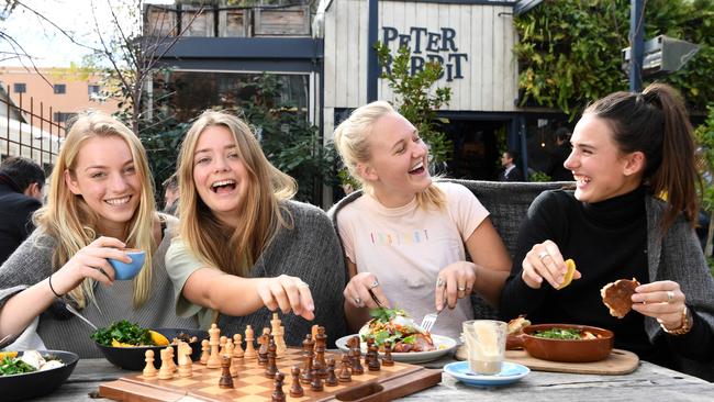 Mikaela Wild, Olivia Edkins, Brooke Newton and Mikaela Anderson enjoying lunch at Peter Rabbit. Picture: Tricia Watkinson