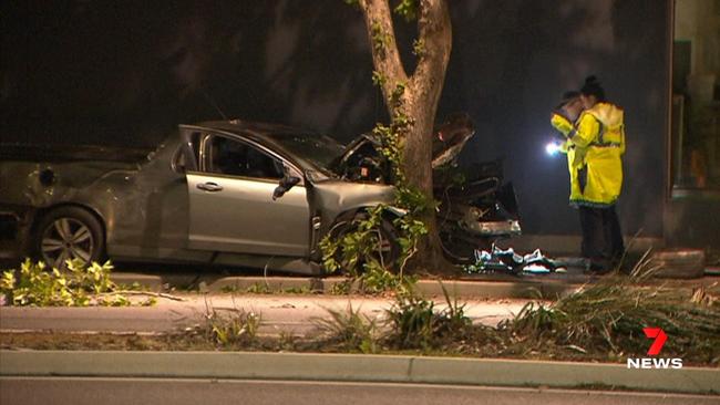 Two men were seriously injured in a crash on West Terrace. Pictures: 7 News