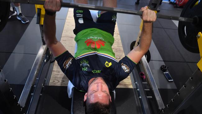 Jarrod Croker putting in the pre-season hard yards. Photo: John McCutcheon