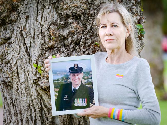 Julie-Ann Finney with a picture of her son Dave. Picture: AAP / Brenton Edwards