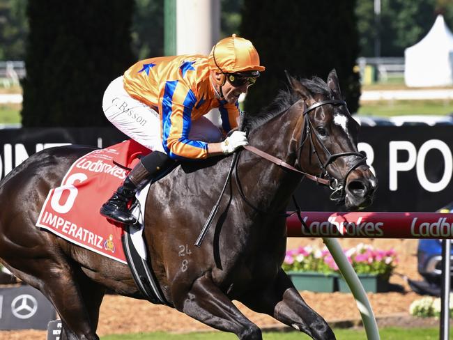 Imperatriz ridden by Opie Bosson wins the Ladbrokes Manikato Stakes at Moonee Valley Racecourse on October 28, 2023 in Moonee Ponds, Australia. (Photo by Reg Ryan/Racing Photos via Getty Images)