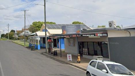 Shops on Queen Elizabeth Dr at Coraki. Police say a takeaway shop was targeted by two boys armed with a machete and crowbar. Picture: Google Maps