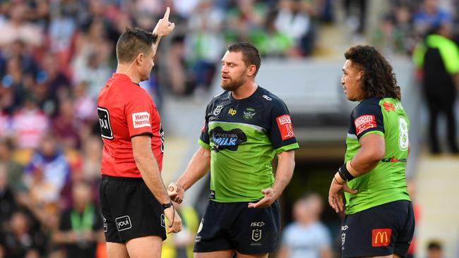 Canberra’s Josh Papalii is sent off during Round 10. Picture: Scott Davis