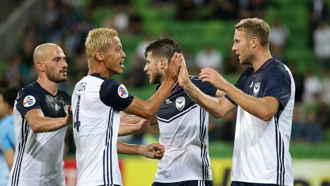 Melbourne Victory’s Ola Toivonen celebrates a goal during the AFC Champions League match against Daegu FC. Picture: AAP