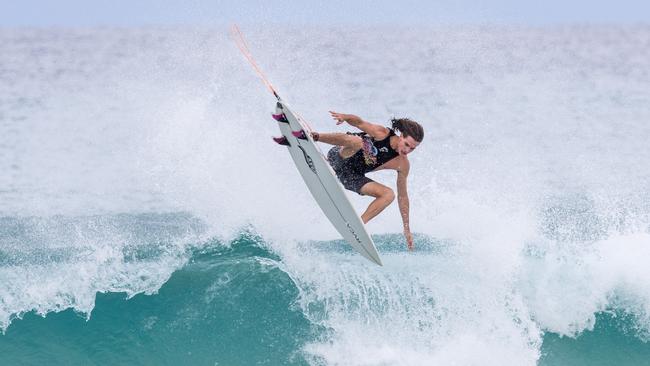 Aaron Kelly (Sunshine Beach, QLD) claiming victory at the Red Bull Airborne trials event at Duranbah Beach on Saturday, March 16. Picture credit: Ben Stagg, Surfing Queensland.