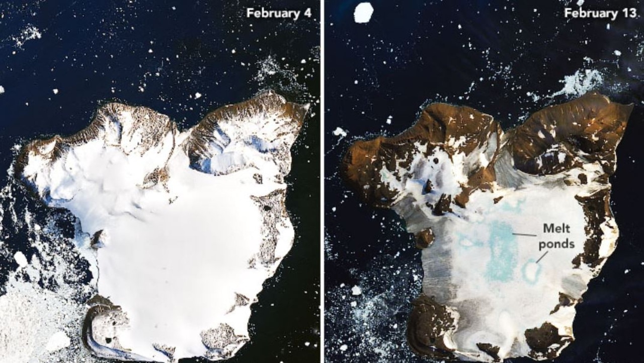 A composite of two satellite images shows the extent of the ice melt. Picture: NASA